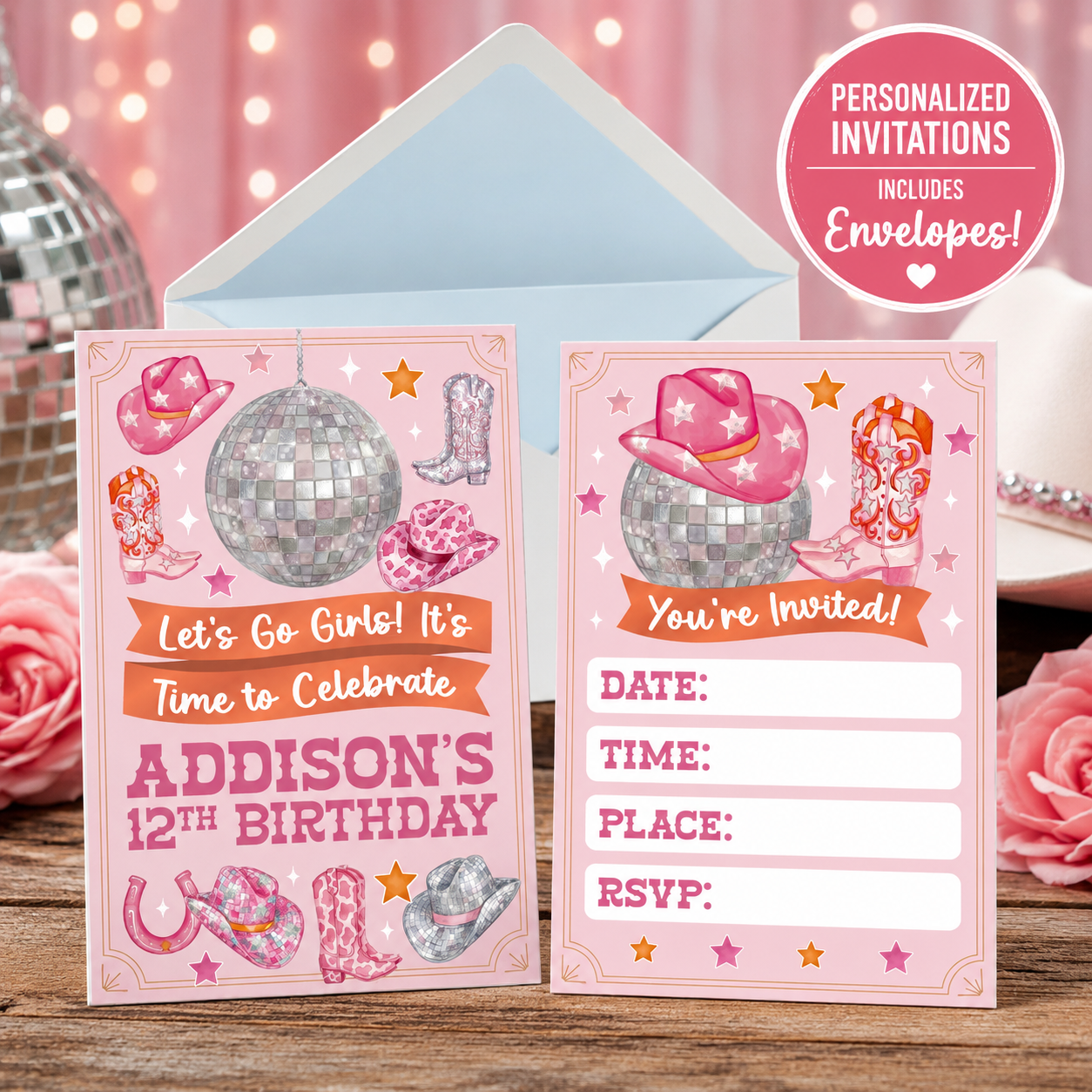 Cowgirl Disco PERSONALIZED Invitations - 8 Pk